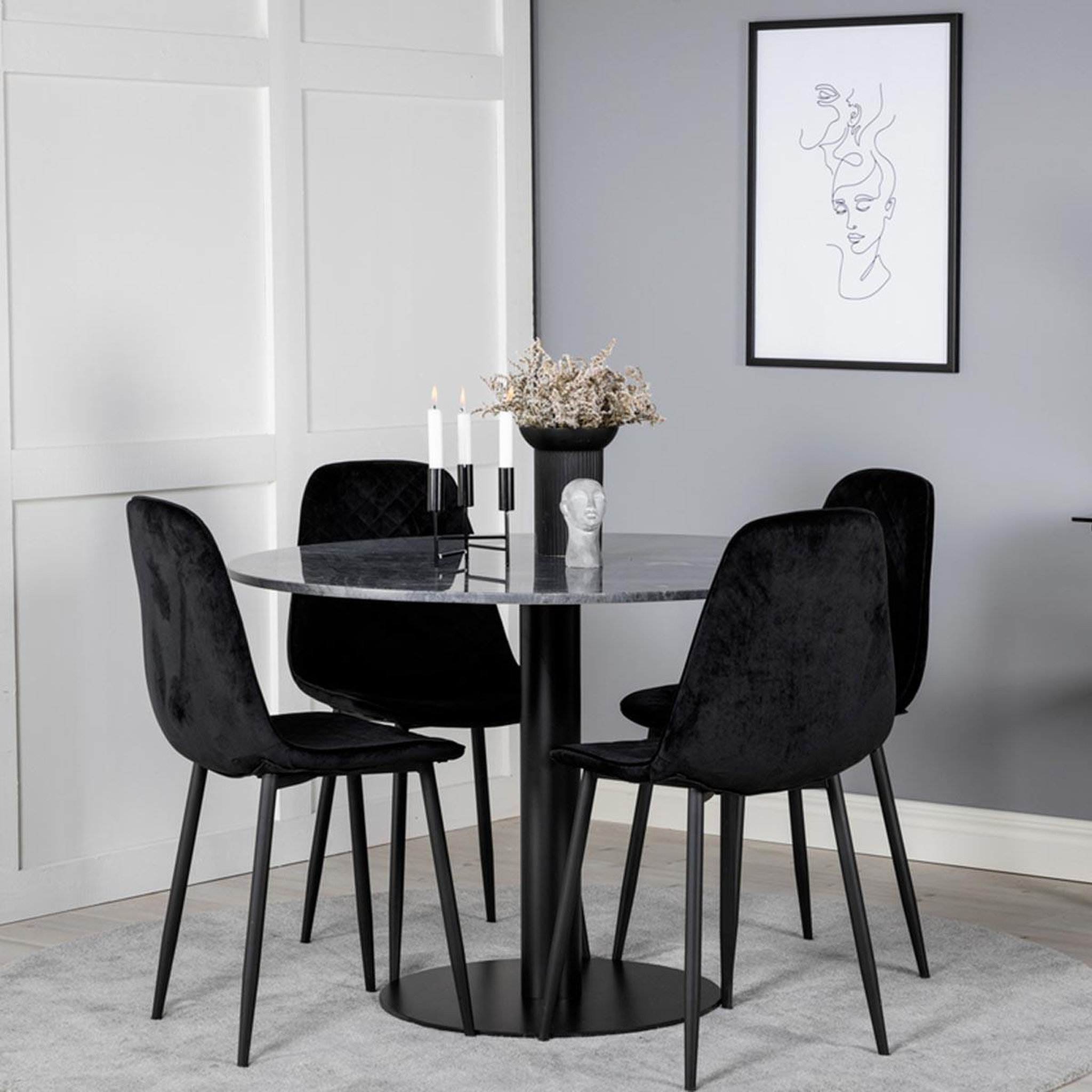 Voir la diapositive 4 : Paris Prix Ensemble table à manger & 4 chaises design  estelle i & polar  106cm gris foncé & noir