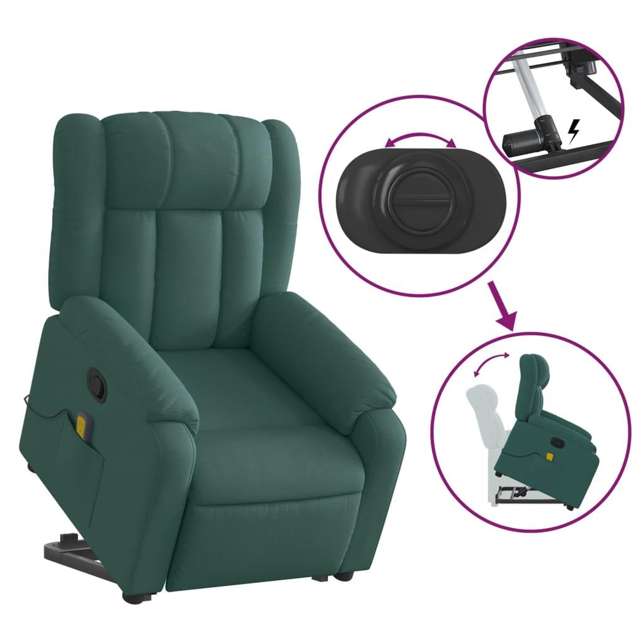 Voir la diapositive 5 : VIDAXL Fauteuil inclinable de massage Vert fonce Tissu