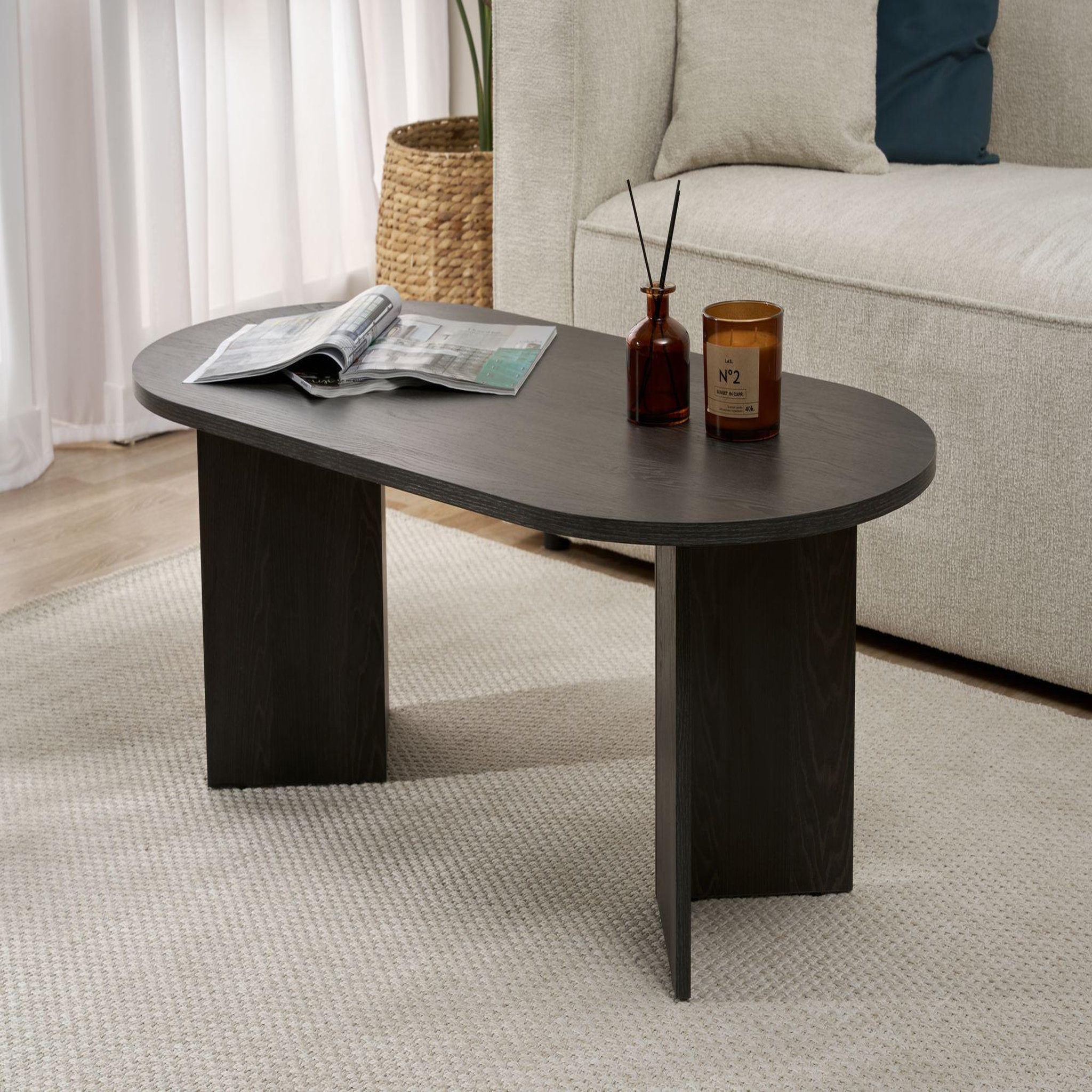 Voir la diapositive 2 : Habitat et Jardin Table basse en bois  sable  - 60 x 119 x 40 cm - lumière noire