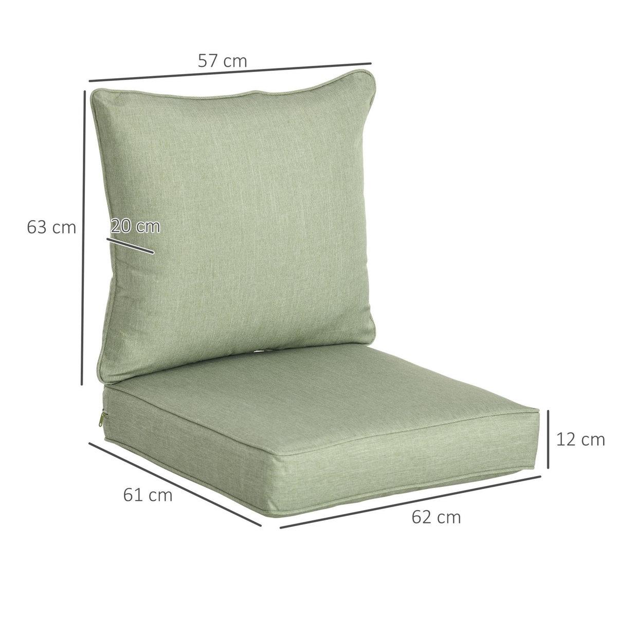 OUTSUNNY Lot de 2 coussins matelas assise dossier pour chaise de jardin fauteuil polyester vert clair
