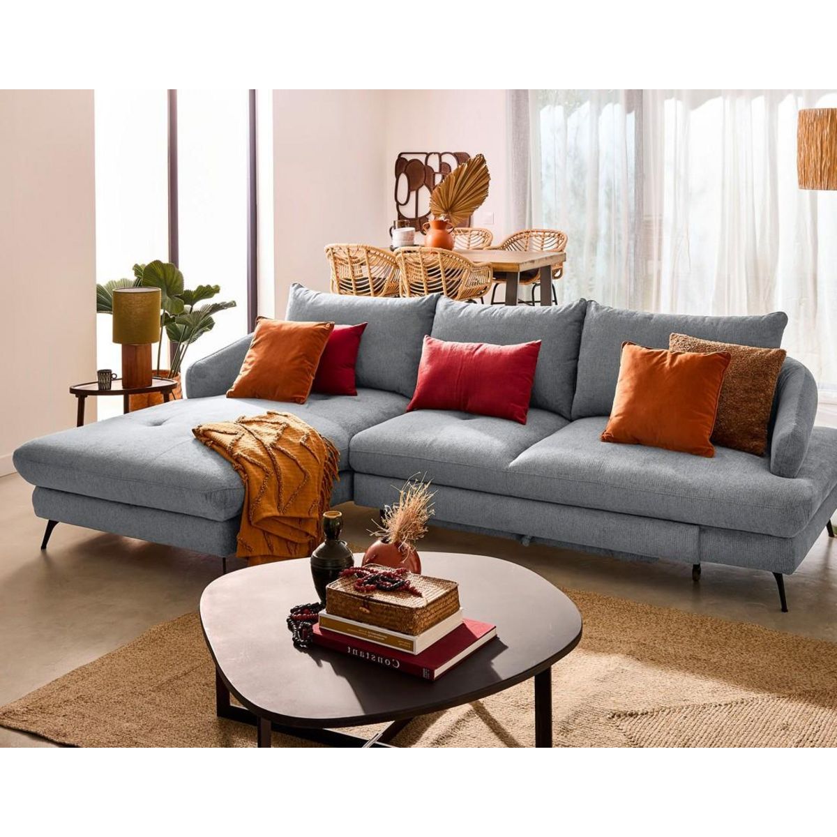 LISA DESIGN Ninon - canapé d'angle gauche 4 places convertible avec coffre en tissu texturé