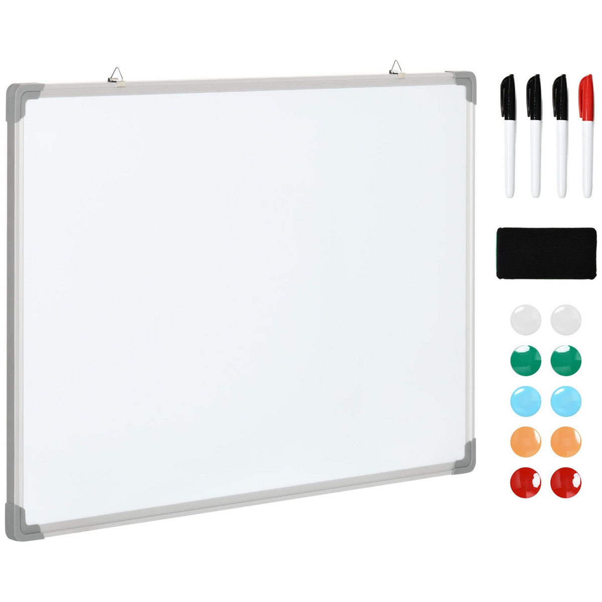 HOMCOM HOMCOM Tableau blanc aimante magnetique cadre aluminium 90x60cm