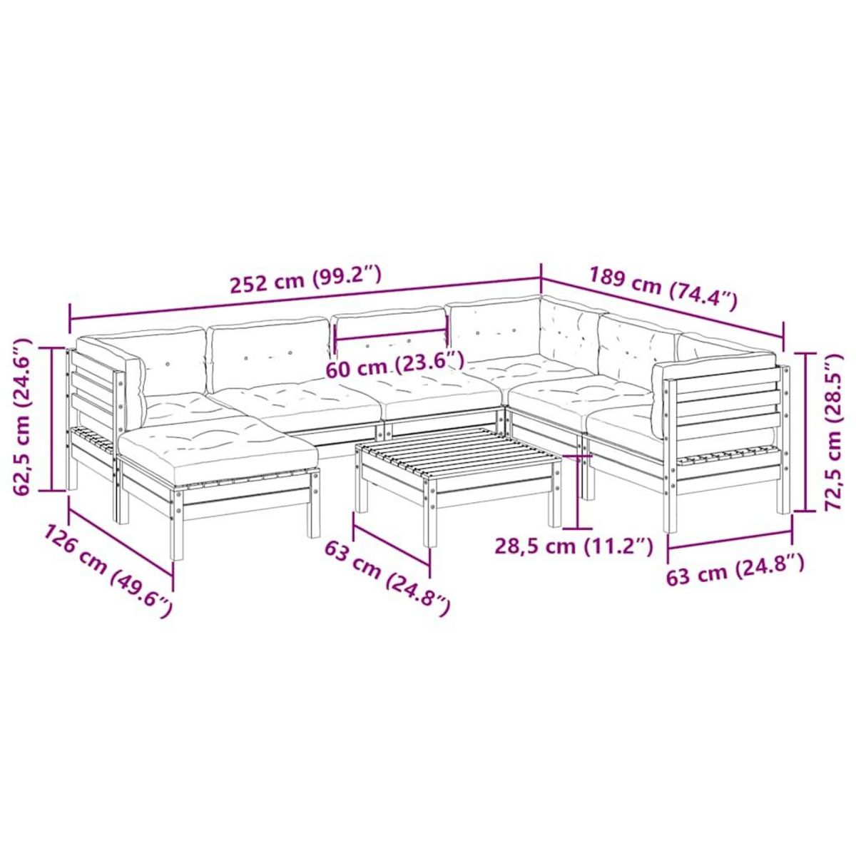 VIDAXL Salon de jardin 8 pcs avec coussins bois de pin impregne