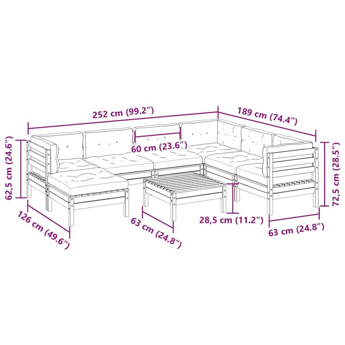 VIDAXL Salon de jardin 8 pcs avec coussins bois de pin impregne