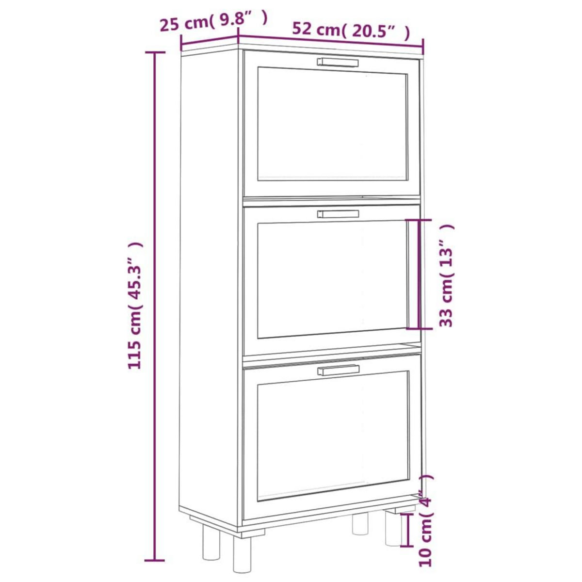VIDAXL Armoire a chaussures Blanc 52x25x115 cm Bois d'ingenierie/rotin