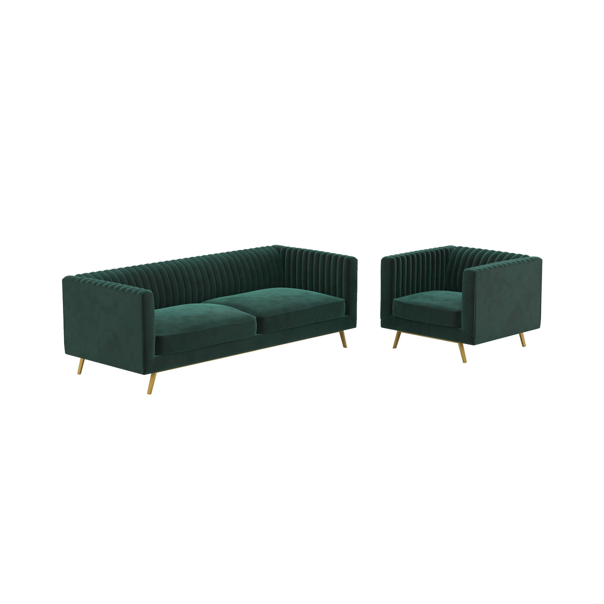 MAISON PAVANE Ensemble canapé et fauteuil en velours vert 3 places-gatsby