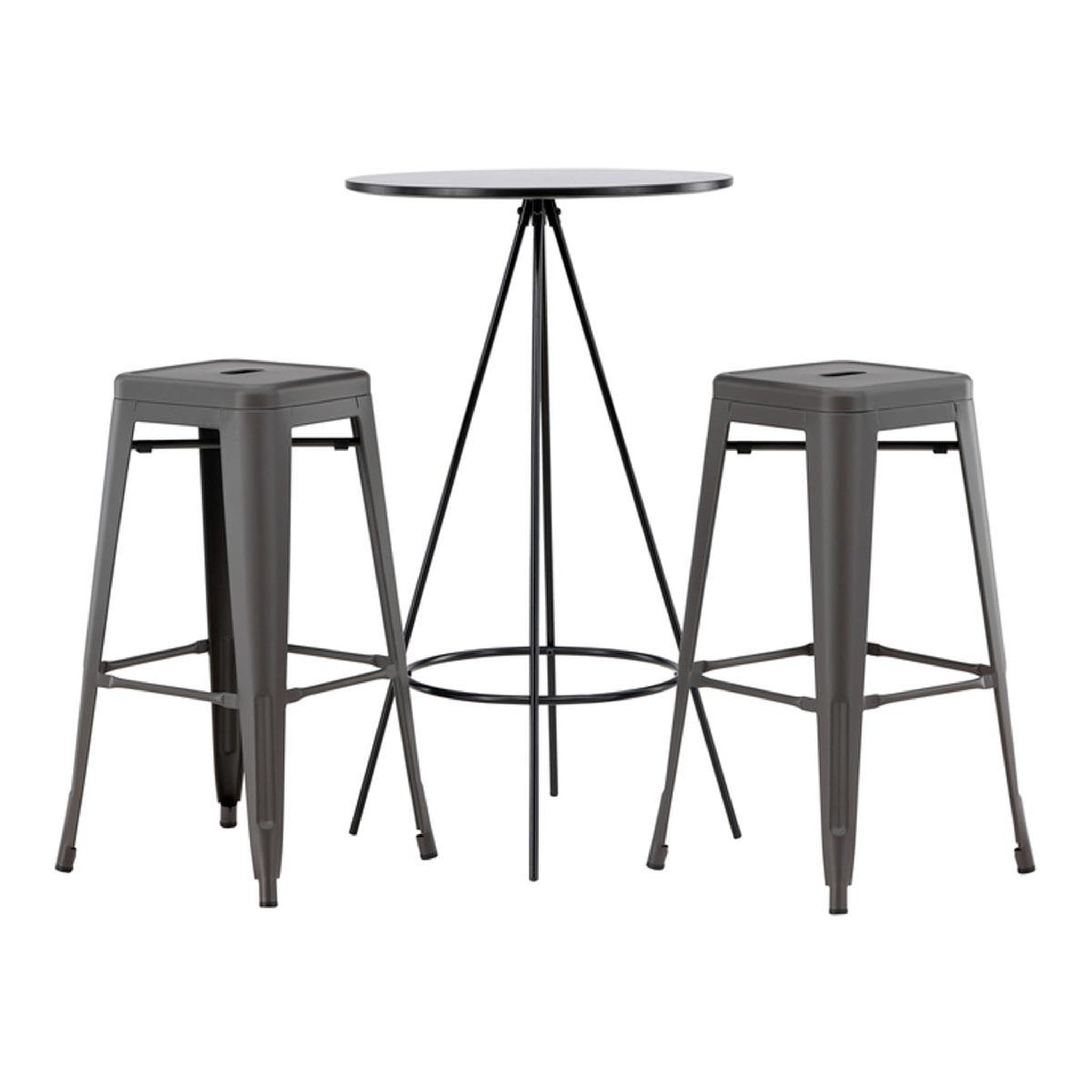 Paris Prix Ensemble Table de Bar & 2 Tabourets  Bistro & Tempe  105cm Noir & Gris Foncé