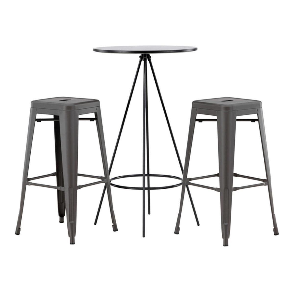 Paris Prix Ensemble Table de Bar & 2 Tabourets  Bistro & Tempe  105cm Noir & Gris Foncé