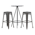 Paris Prix Ensemble Table de Bar & 2 Tabourets  Bistro & Tempe  105cm Noir & Gris Foncé