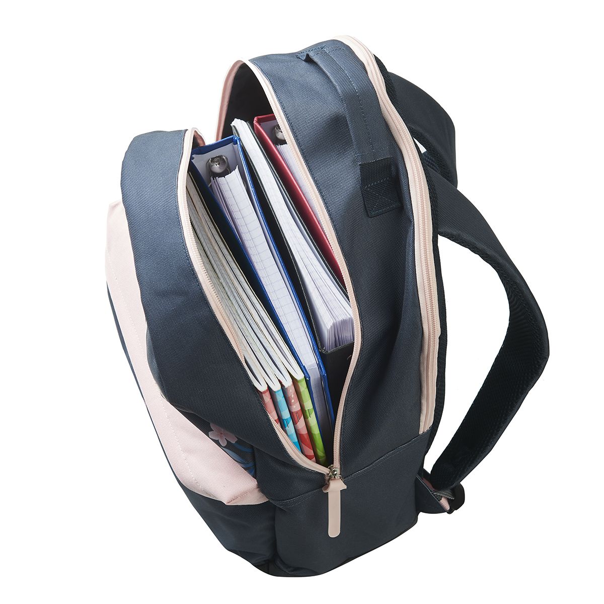 Naf Naf Sac à dos 2 compartiments bleu motif fleurs 