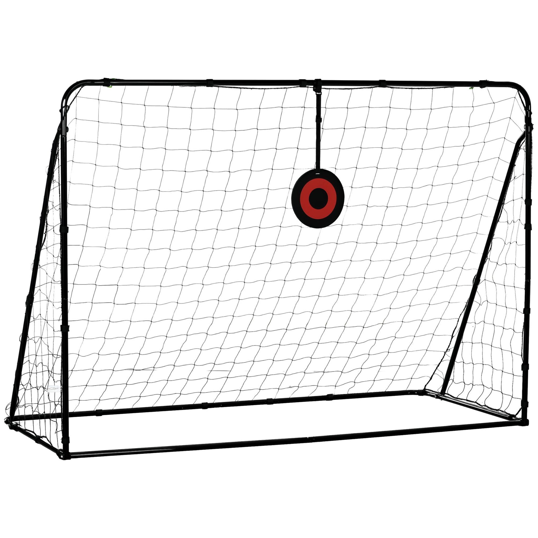 Voir la diapositive 1 : HOMCOM But de football cage de foot but futsal avec cible - dim. 213l x 150l x 100h cm - acier pe noir