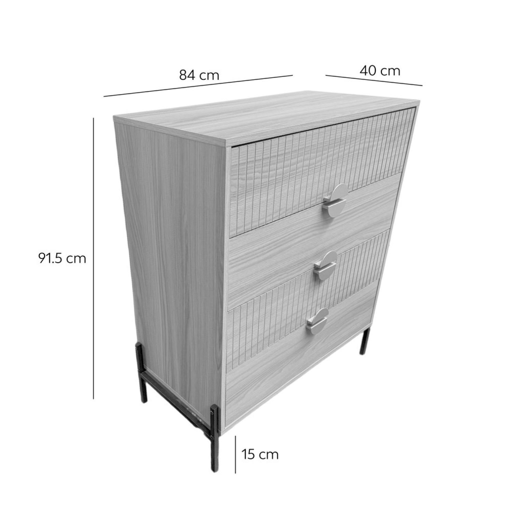 Voir la diapositive 6 : CONCEPT USINE Commode 4 tiroirs décor bois rainuré 84cm vallo