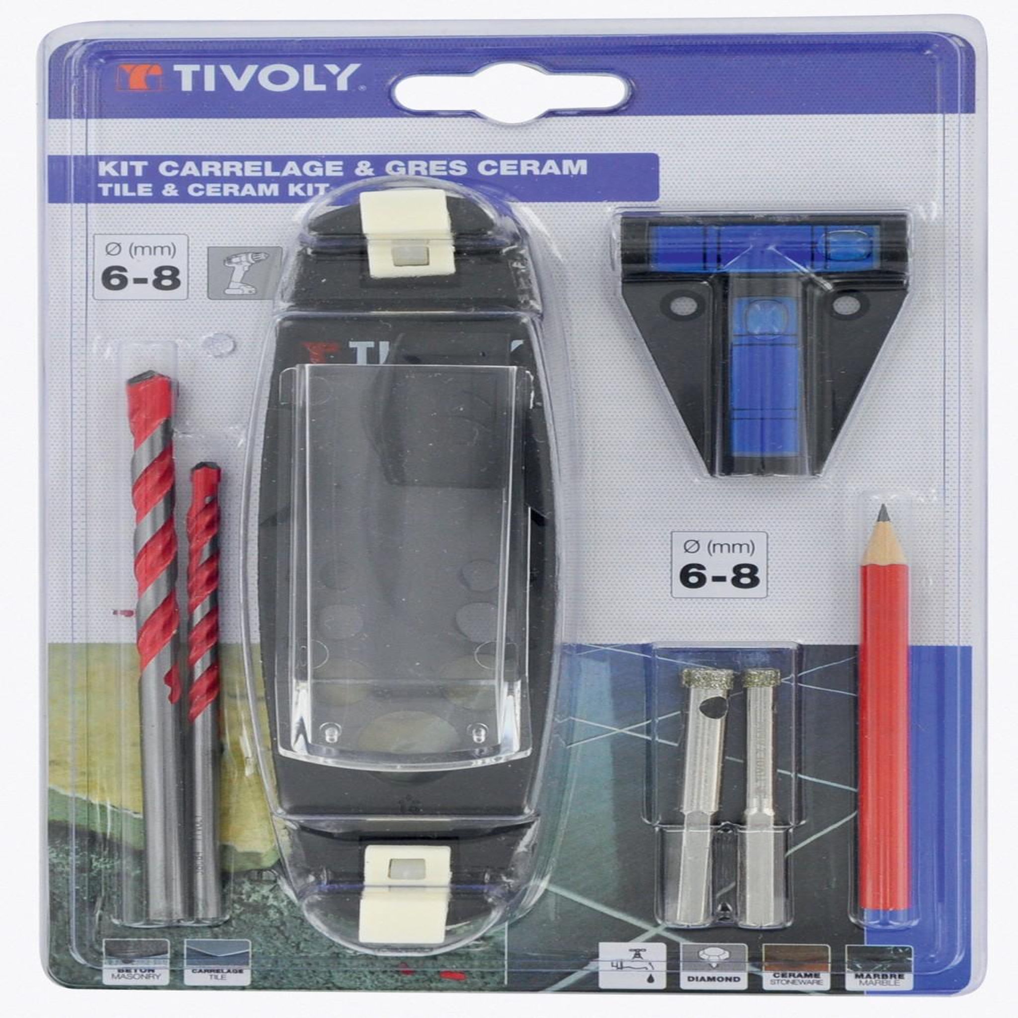 TIVOLY Kit perçage carrelage grès cérame, Diam.6 et 8 mm TIVOLY