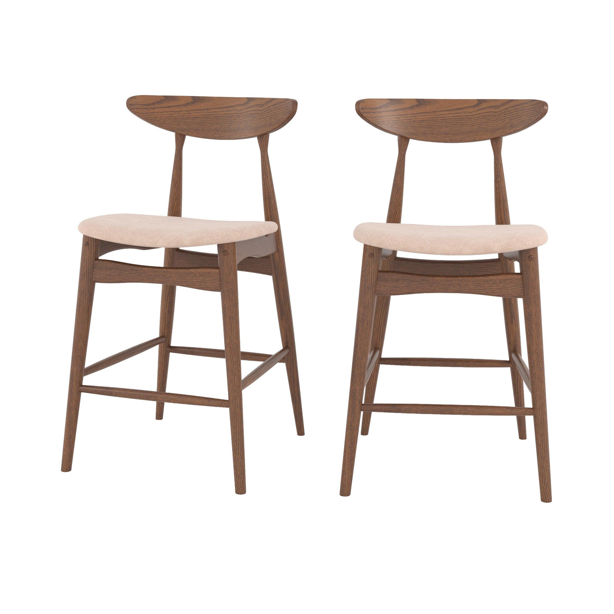 MAISON PAVANE Lot de 2 chaises pour ilot central 63,5 cm en tissu beige et bois-josette
