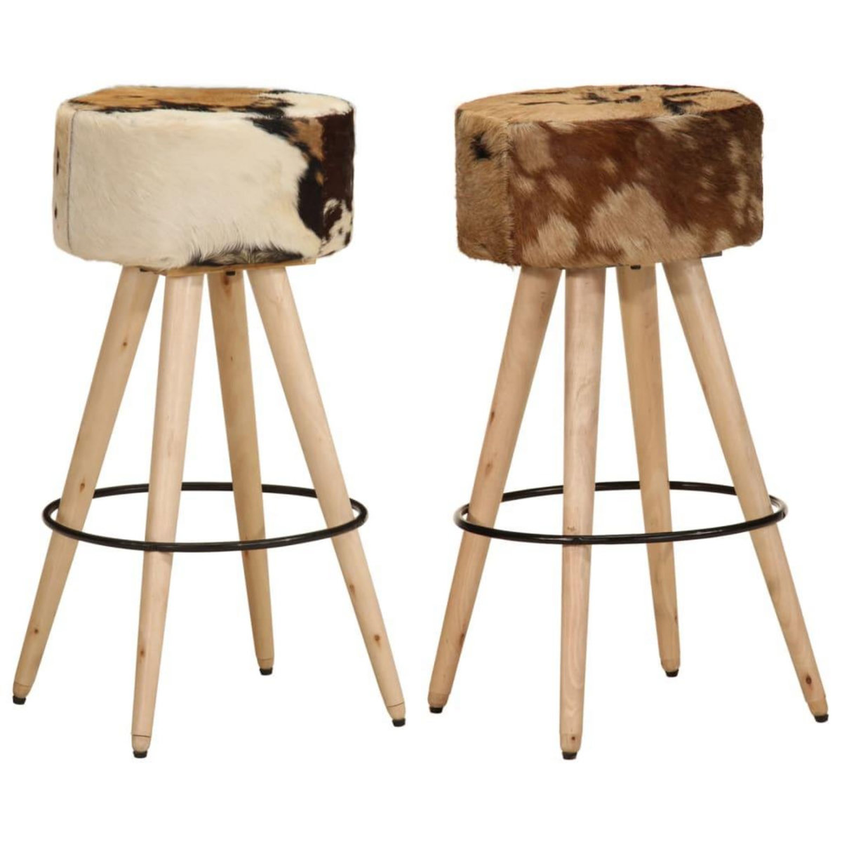 VIDAXL Tabourets de bar lot de 2 cuir veritable et bois de manguier