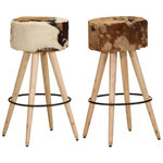 VIDAXL Tabourets de bar lot de 2 cuir veritable et bois de manguier