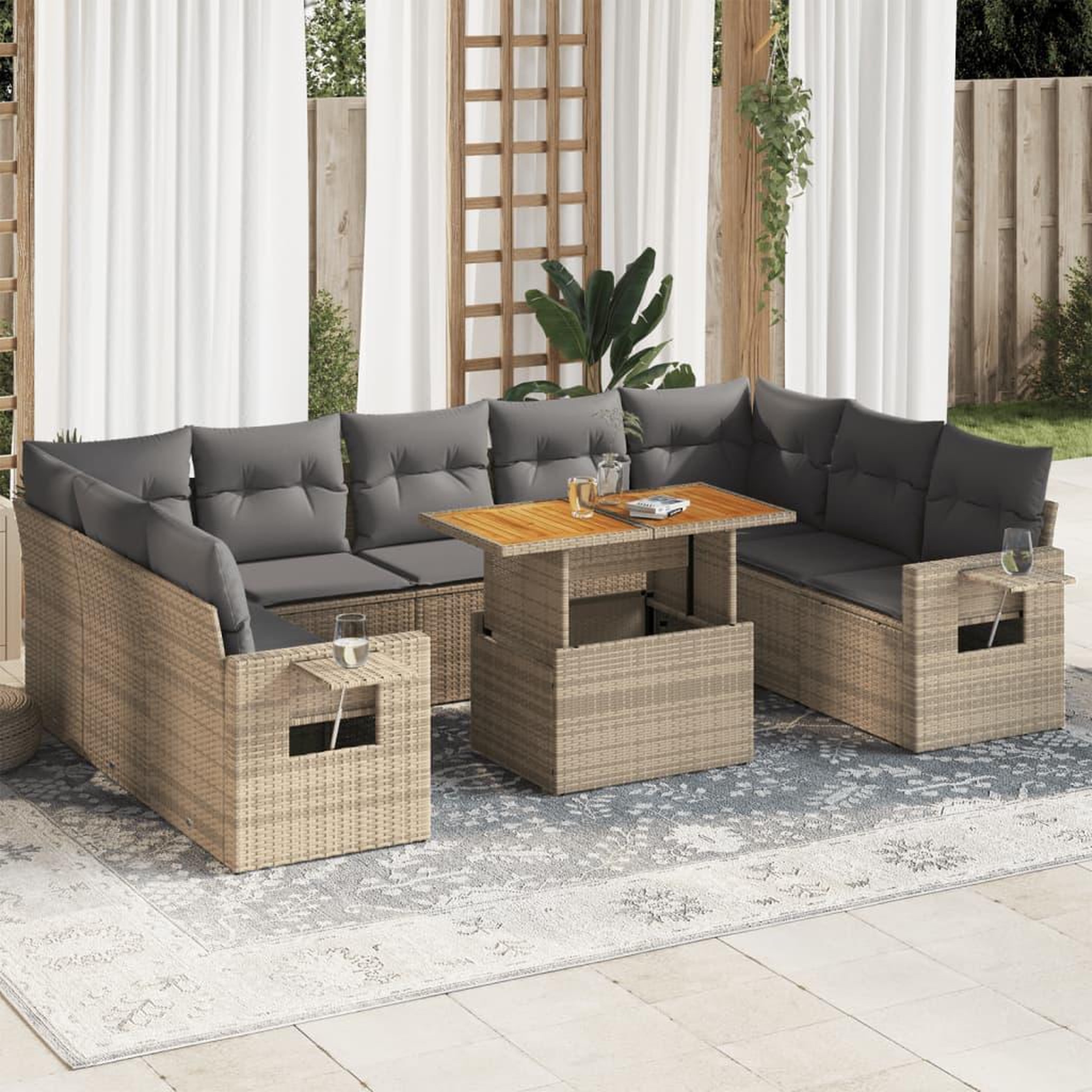 VIDAXL Salon de jardin avec coussins 10 pcs beige resine tressee