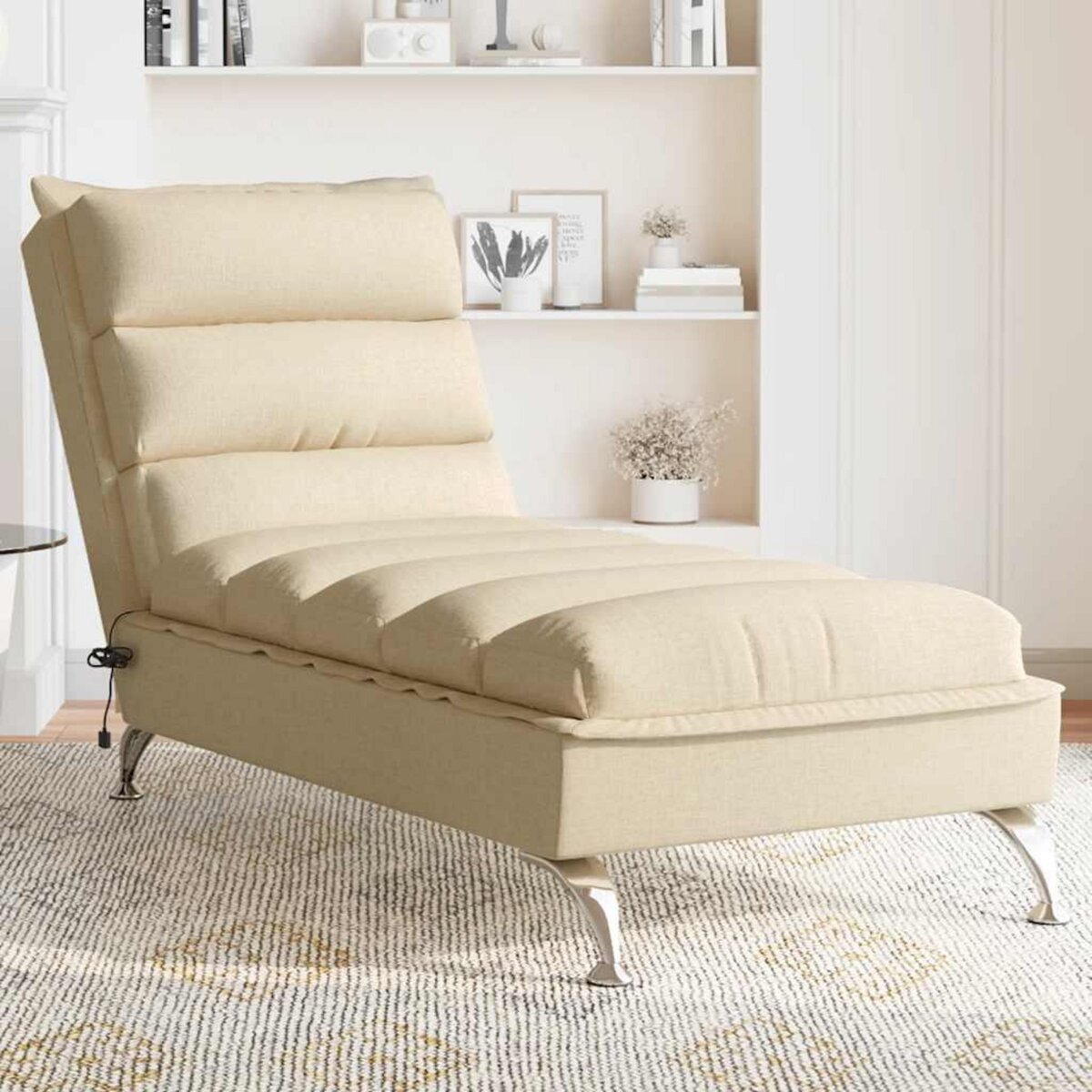VIDAXL Chaise longue de massage avec coussins creme tissu