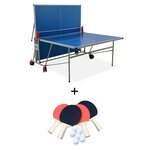 SWEEEK Table de ping pong OUTDOOR bleue - table pliable avec 4 raquettes et 6 balles. pour utilisation extérieure. sport tennis de table