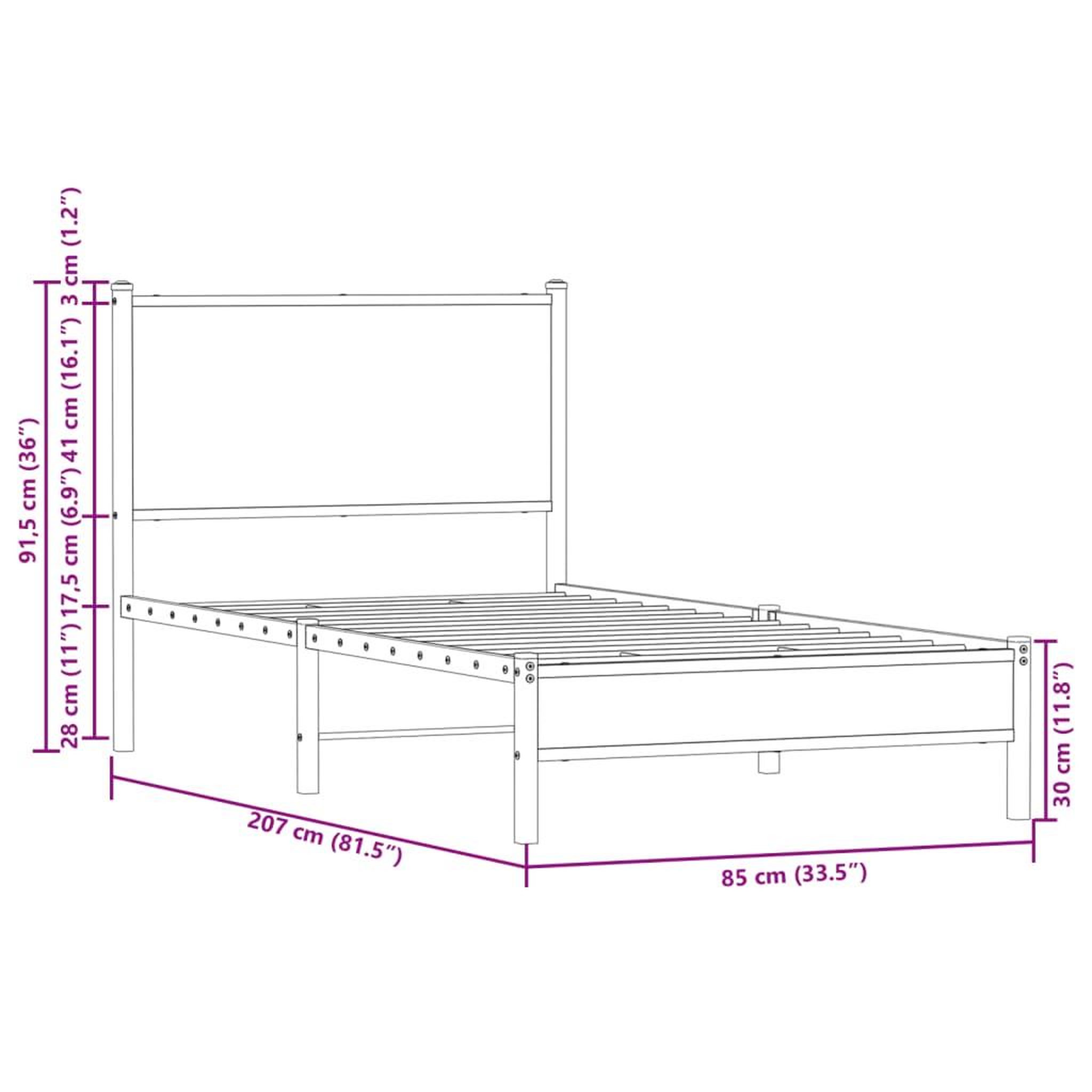Voir la diapositive 6 : VIDAXL Cadre de lit en metal sans matelas chene sonoma 80x200 cm