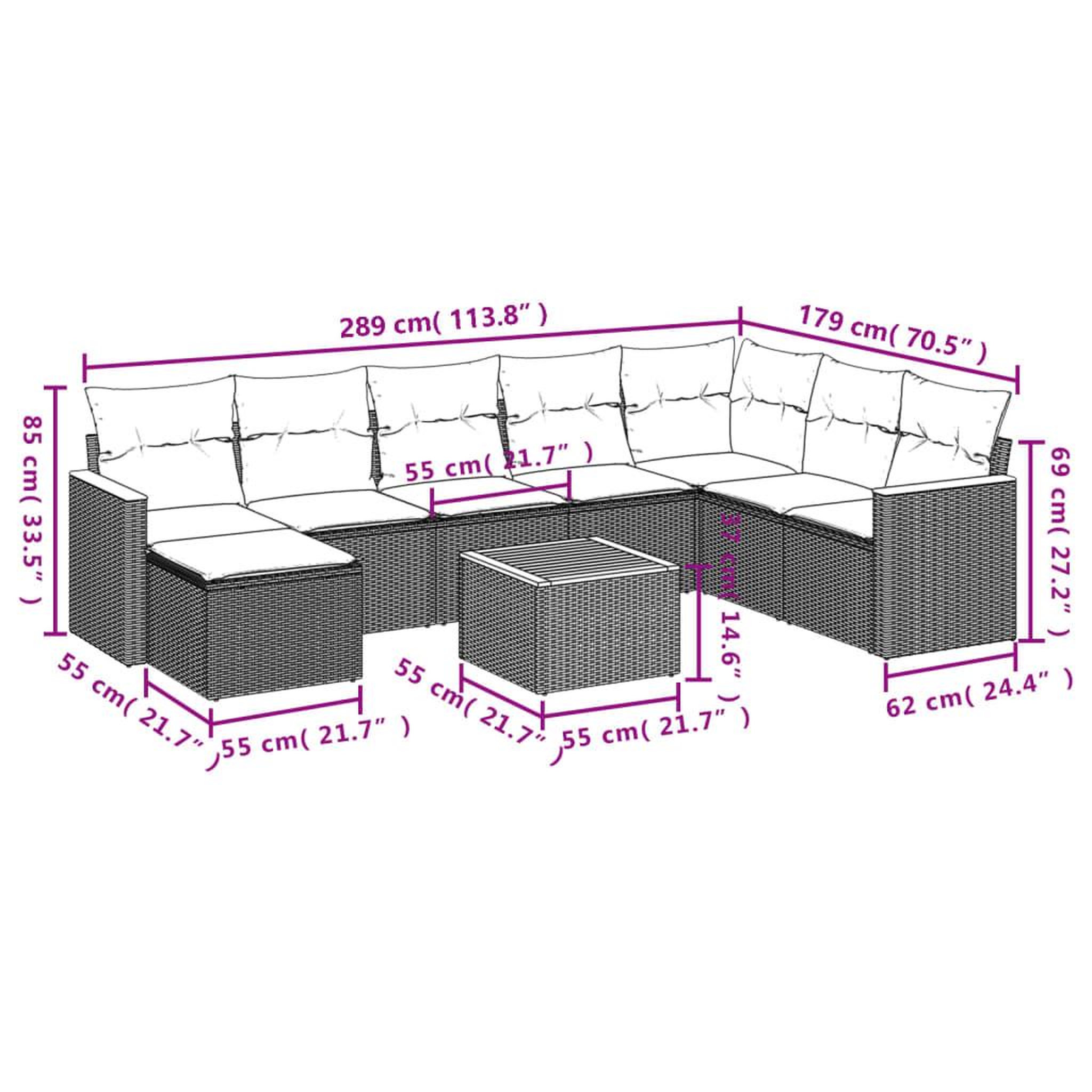 Voir la diapositive 6 : VIDAXL Salon de jardin avec coussins 9pcs melange beige resine tressee
