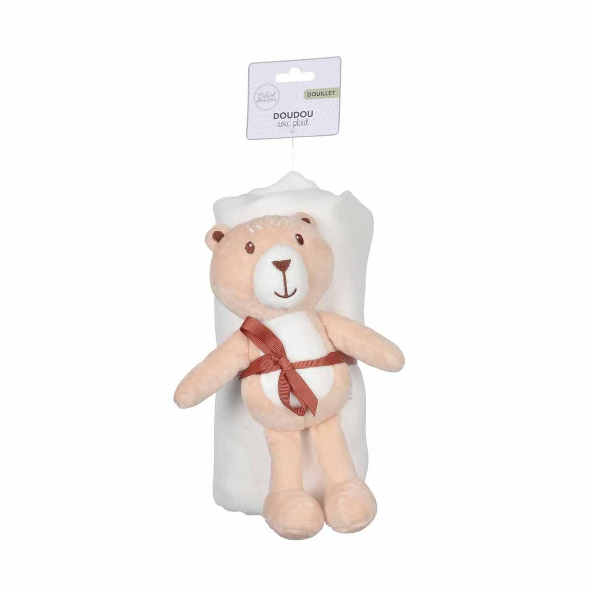 Voir la diapositive 2 : BEBE DOUCEUR Doudou avec plaid  ourson  80x100cm blanc