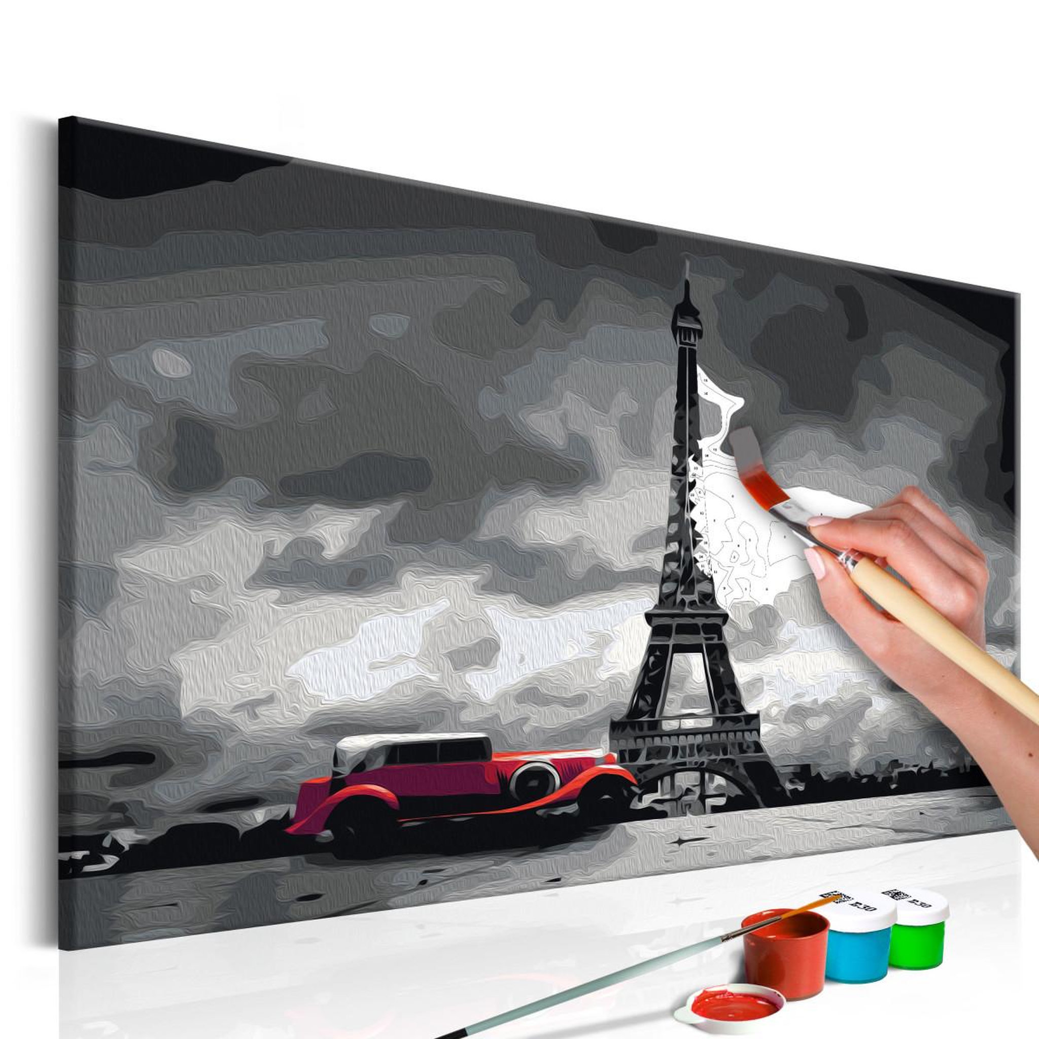 Voir la diapositive 1 : Paris Prix Tableau à Peindre Soi-Même  Paris Limousine Rouge  40x60cm