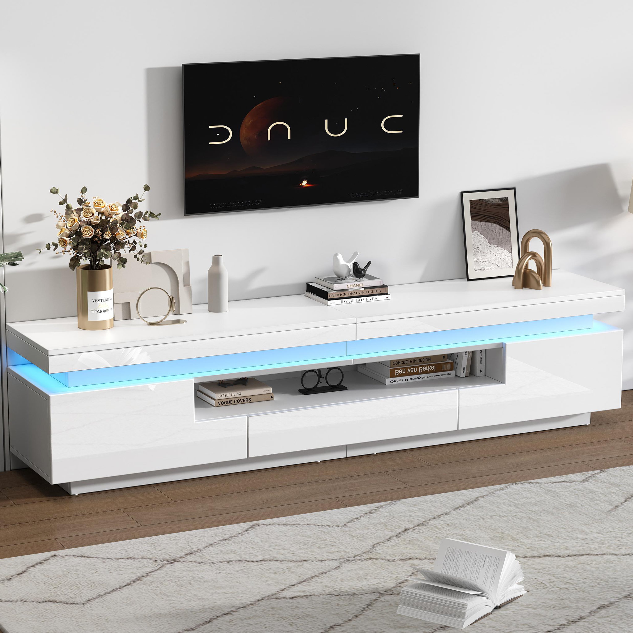 Voir la diapositive 4 : MERAX Meuble tv blanc 175 cm led panneau de particules