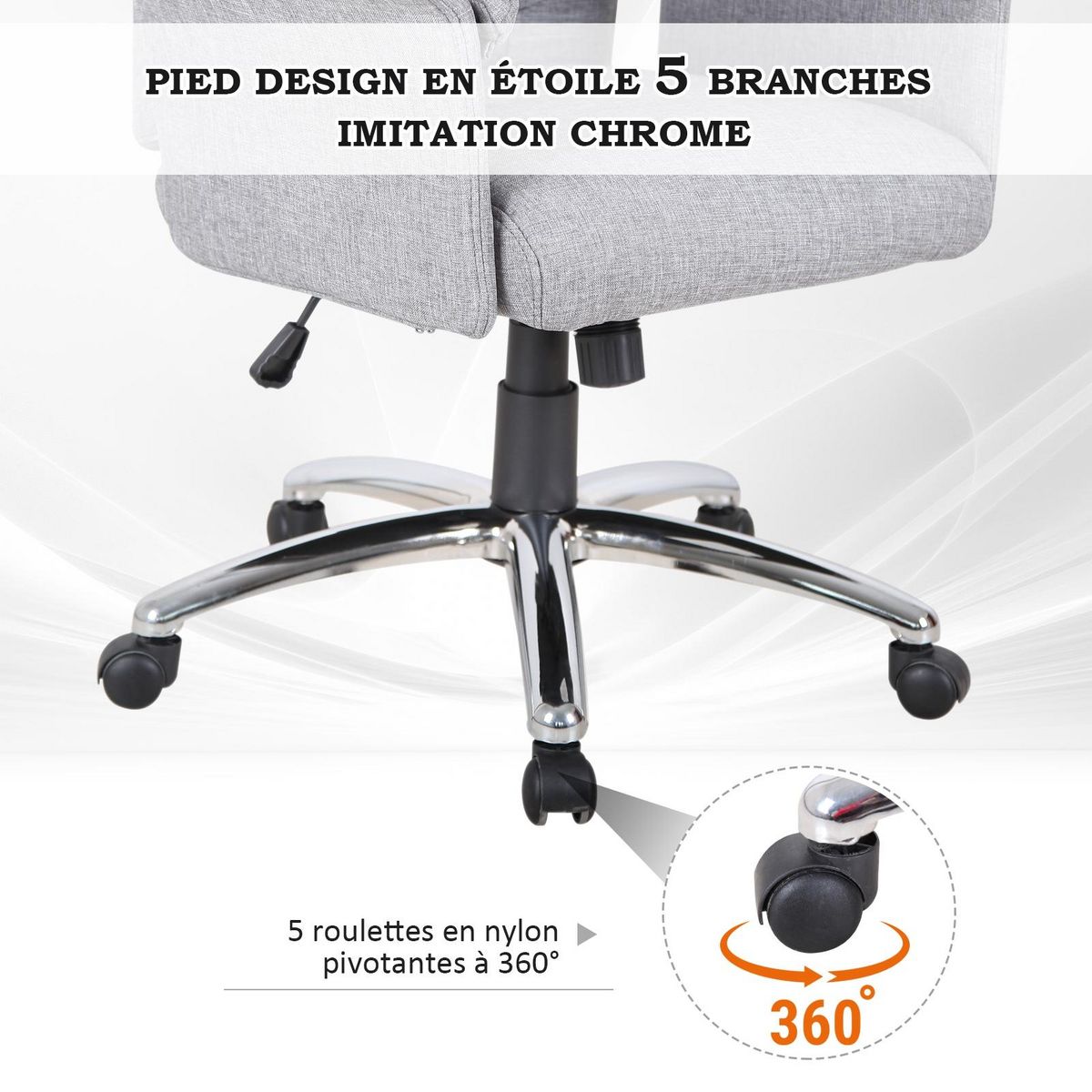 HOMCOM Fauteuil de bureau ergonomique hauteur réglable roulettes pivotantes 69 x 68 x 126 cm gris
