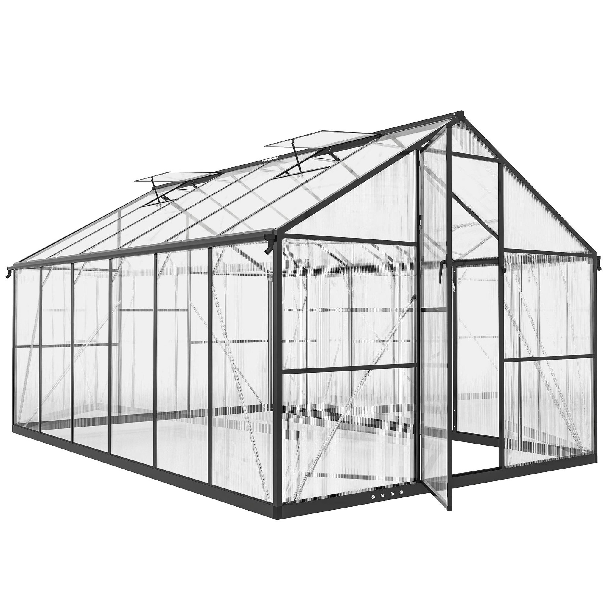 OUTSUNNY Serre de jardin 8,45 m² aluminium avec parois polycarbonate porte 2 lucarnes