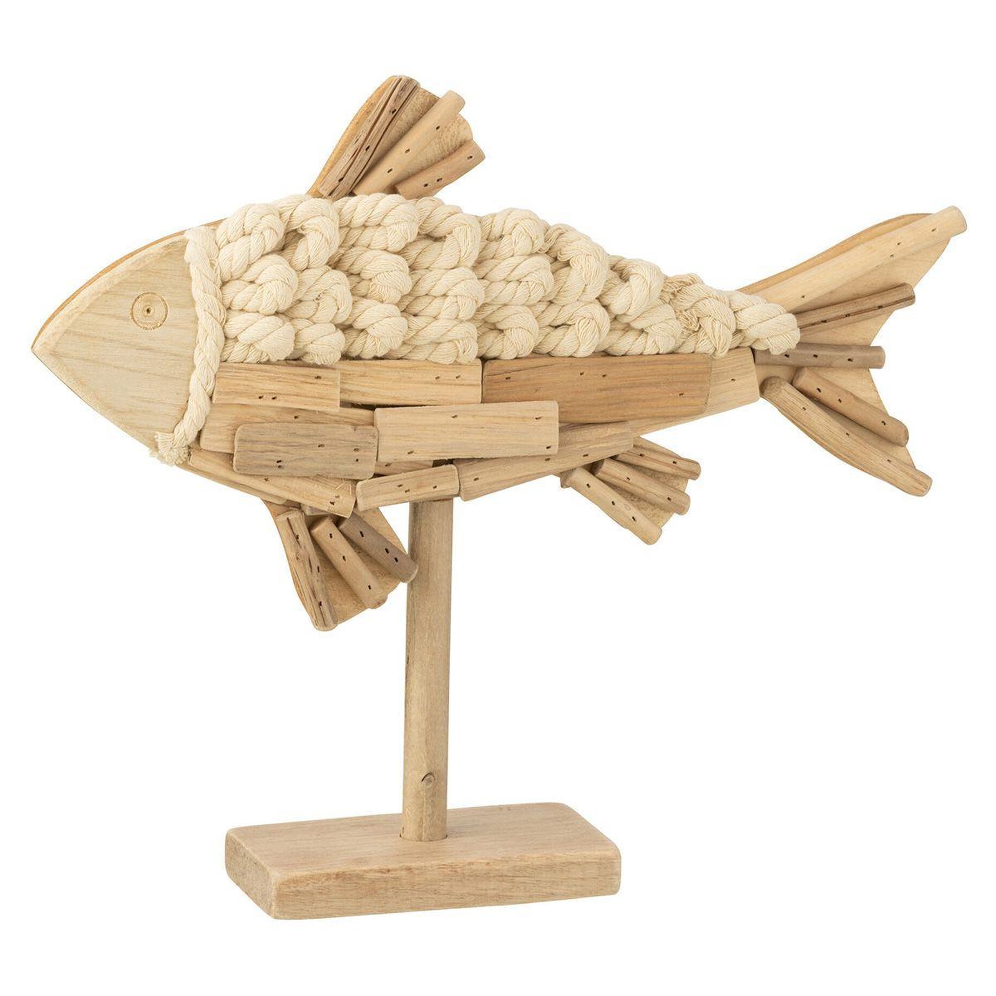 J-LINE Statuette Déco en Bois sur Pied  Poisson  40cm Naturel