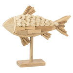 Paris Prix Statuette Déco en Bois sur Pied  Poisson  40cm Naturel