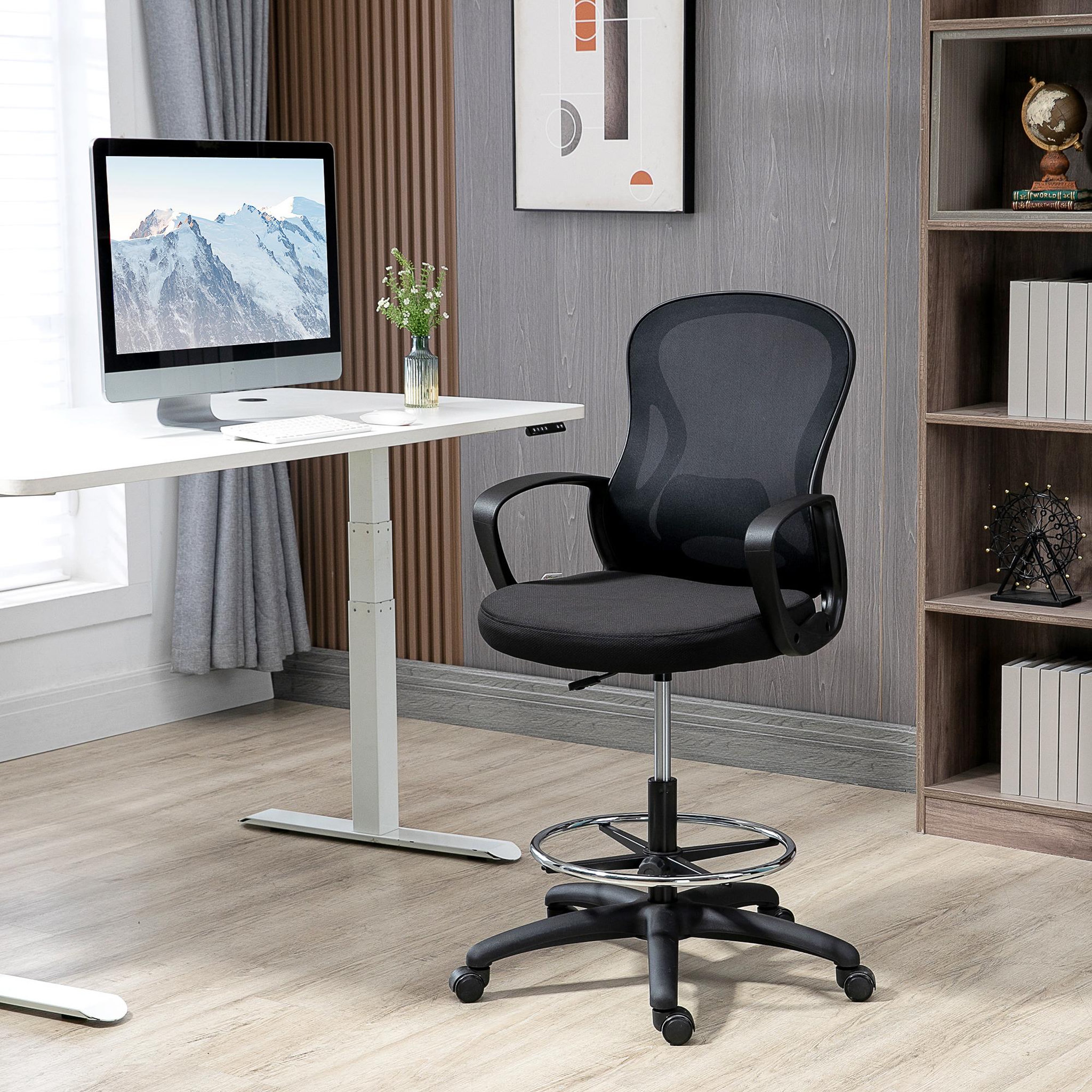 Voir la diapositive 2 : VINSETTO Fauteuil de bureau chaise de bureau assise haute réglable dim. 59L x 65l x 109-124H cm pivotant 360° maille respirante noir