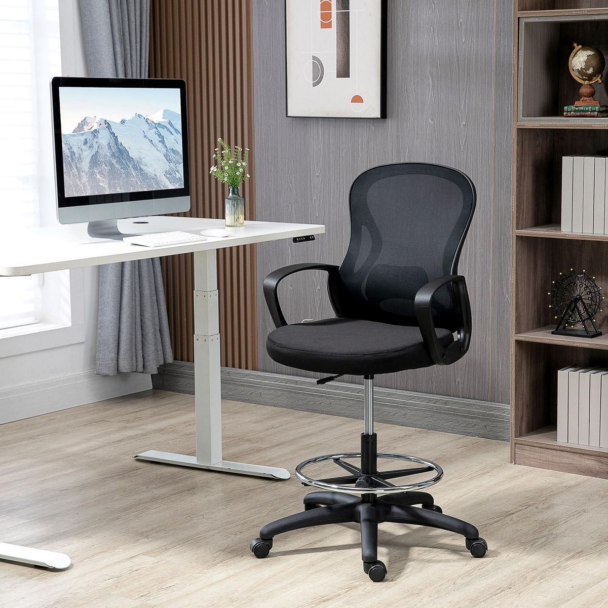 VINSETTO Fauteuil de bureau chaise de bureau assise haute réglable dim. 59L x 65l x 109-124H cm pivotant 360° maille respirante noir