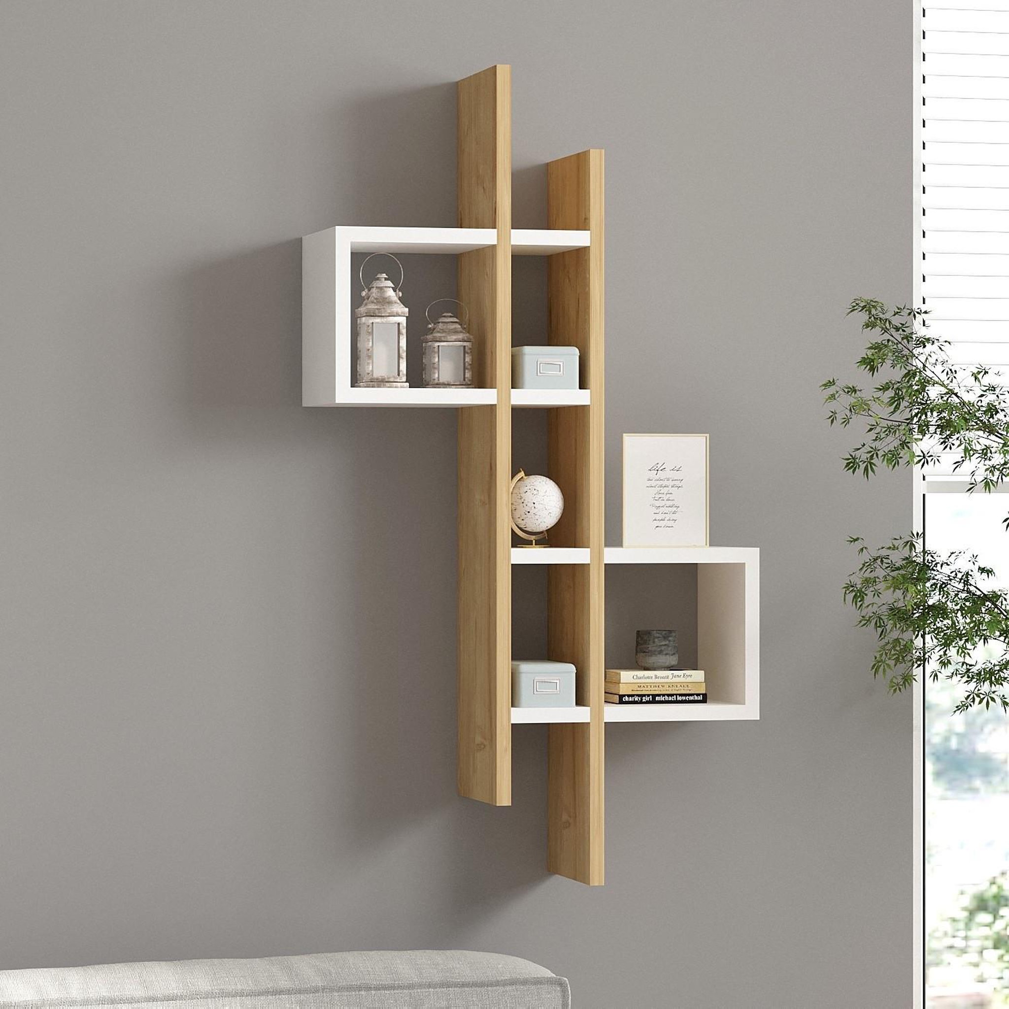 Voir la diapositive 2 : Habitat et Jardin Étagère murale en bois  emse  - 53 x 19 x 108 cm - chêne saphirblanc