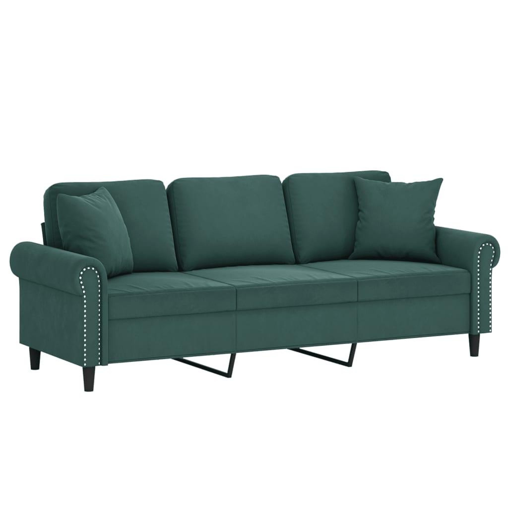 Voir la diapositive 3 : VIDAXL Canape 3 places avec oreillers vert fonce 180 cm velours