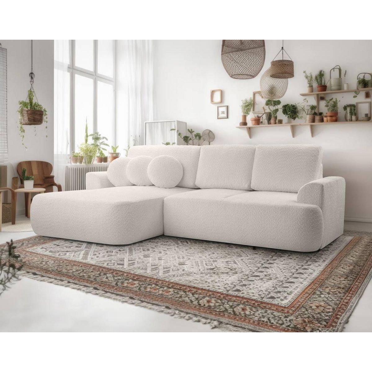 BEST MOBILIER Candela - canapé d'angle gauche 4 places - convertible avec coffre - en tissu bouclette