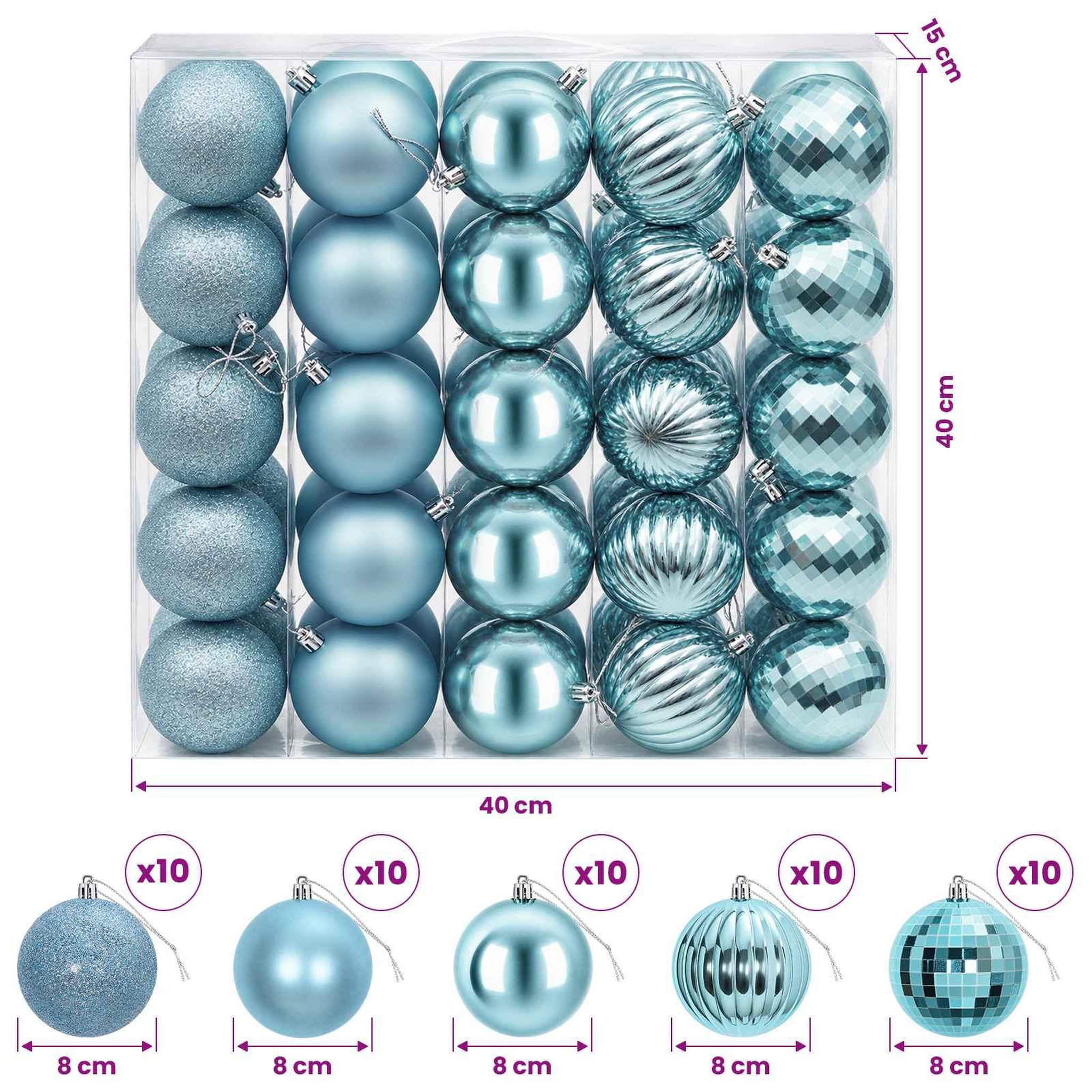 Voir la diapositive 3 : VIDAXL Ensemble de boules de Noël 50 pc Turquoise Diam. 8 cm