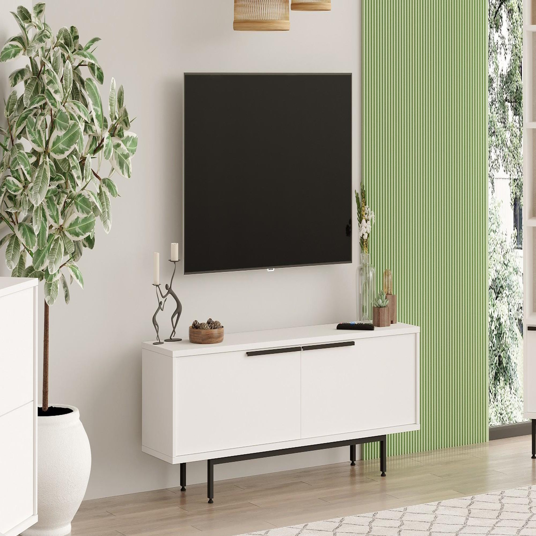 Voir la diapositive 2 : Habitat et Jardin Meuble tv en bois  calvin  - 160 x 35 x 45 cm - blanc