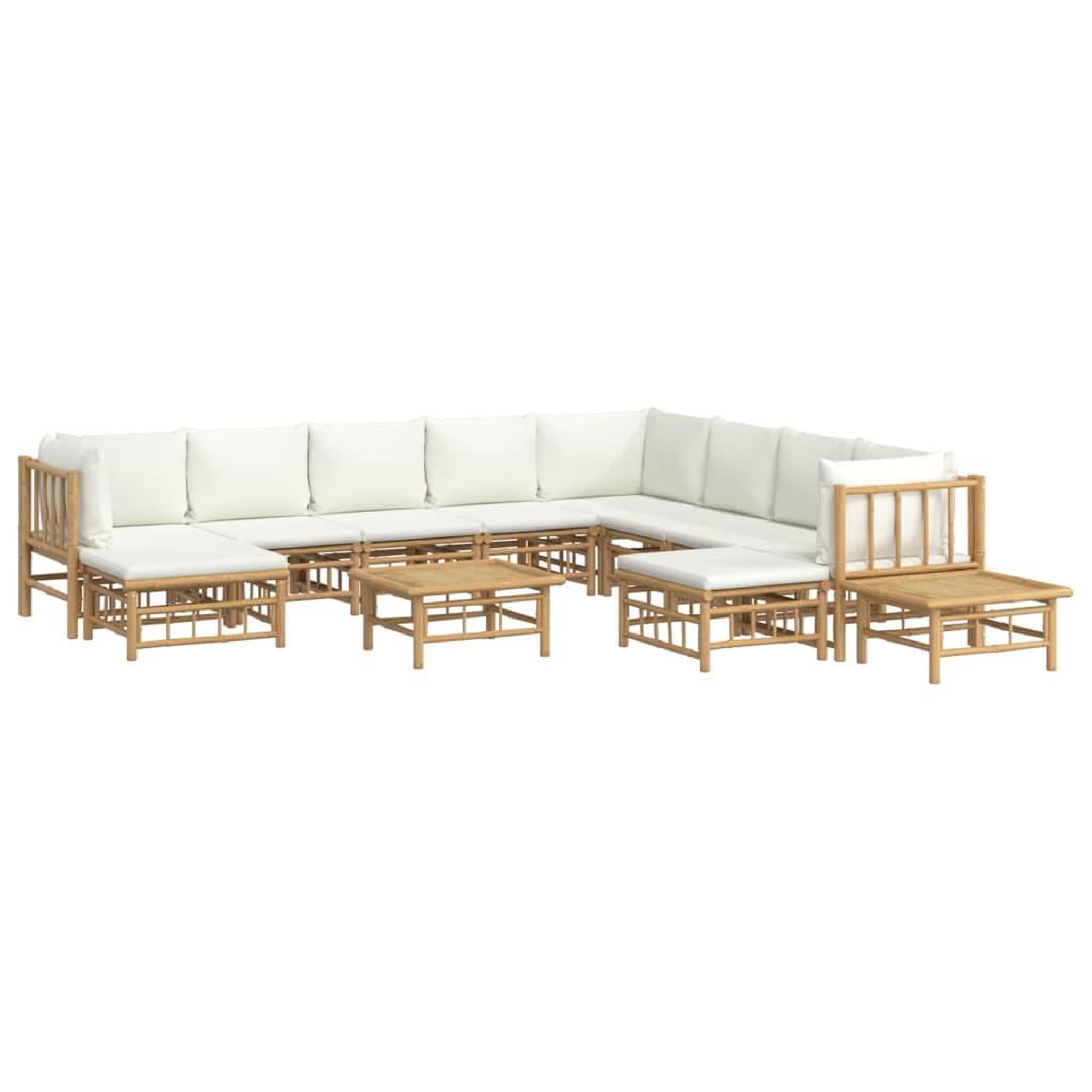 Voir la diapositive 3 : VIDAXL Salon de jardin 12 pcs avec coussins blanc creme bambou