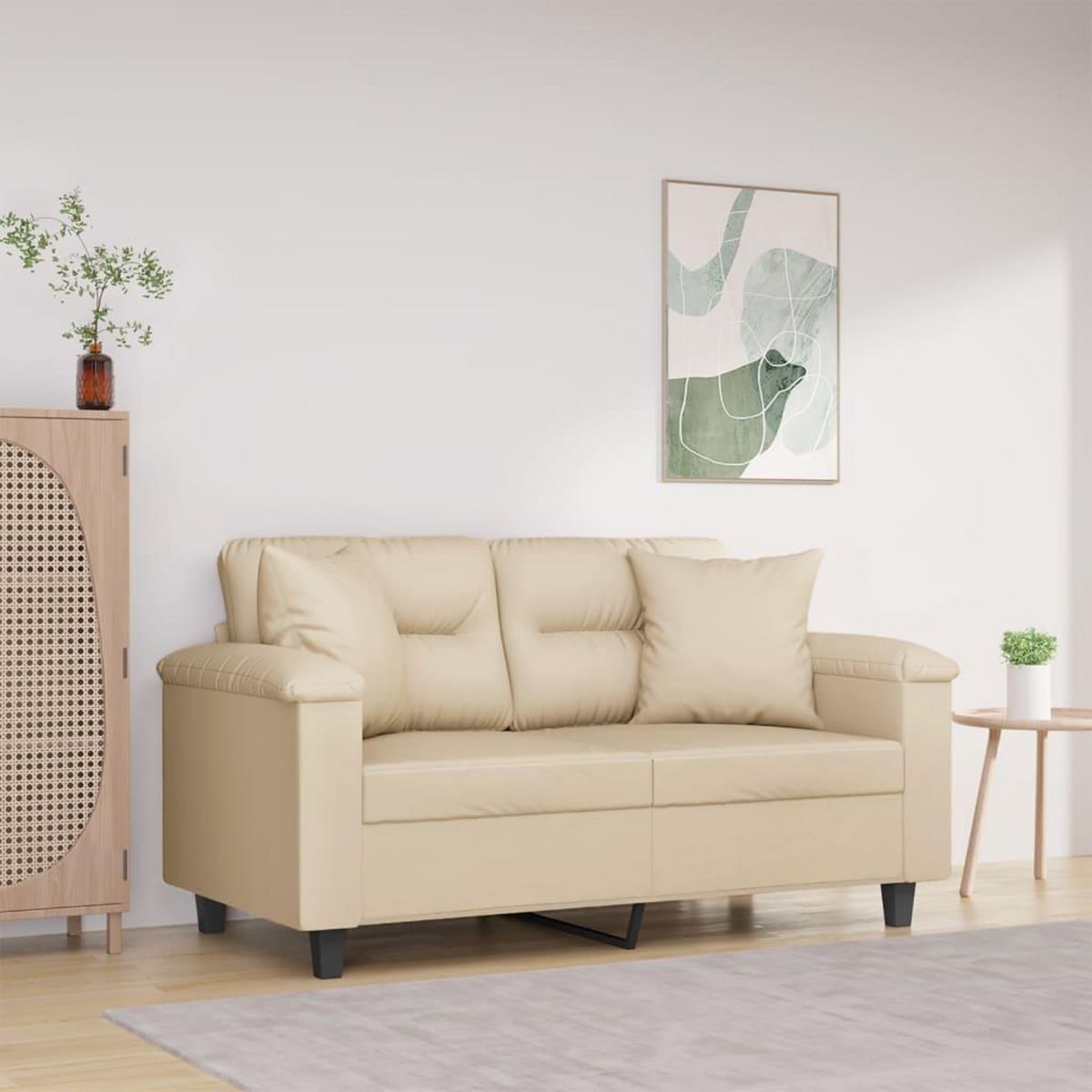 VIDAXL Canape 2 places avec oreillers creme 120 cm tissu microfibre