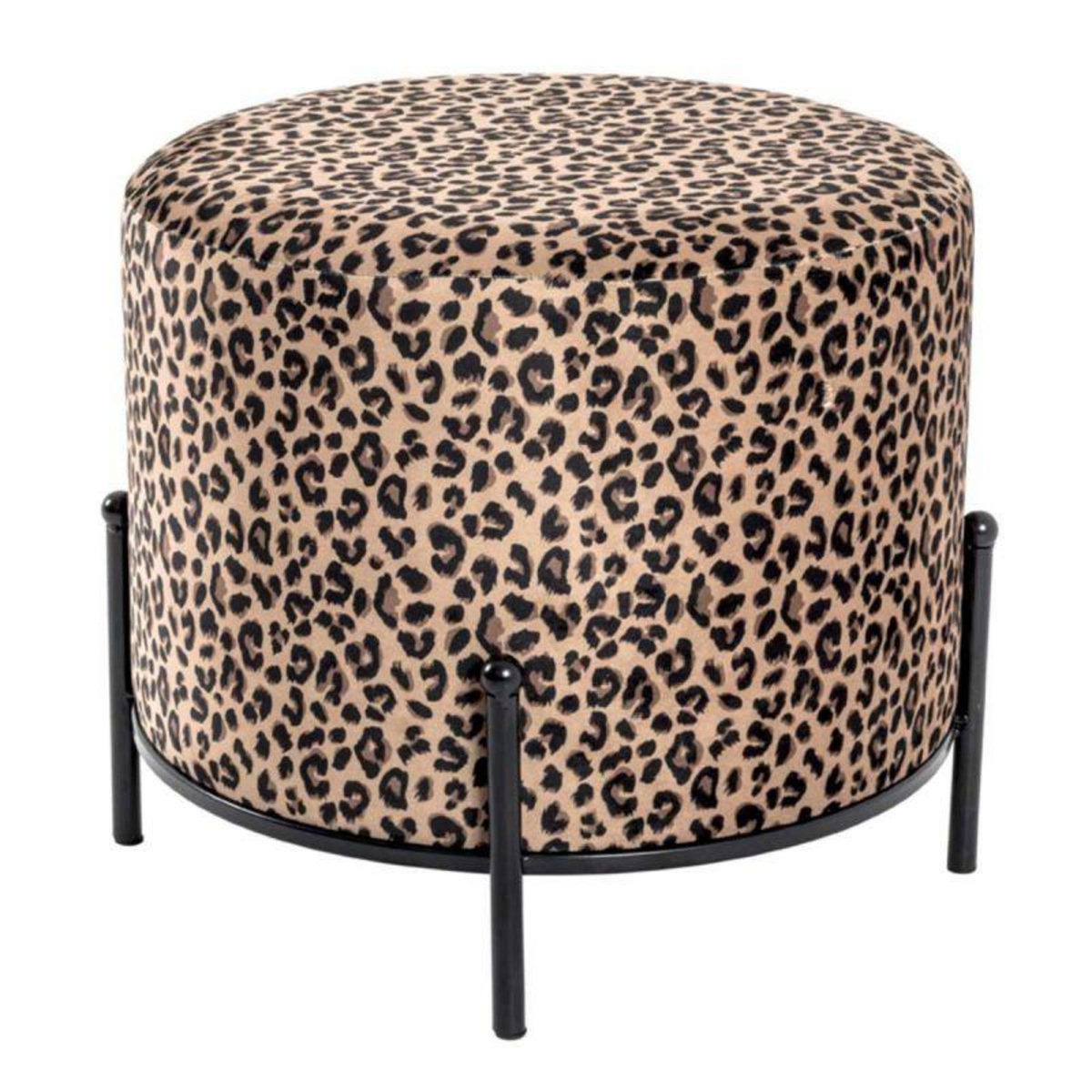 Paris Prix Tabouret en Velours  Motif Léopard  35cm Marron