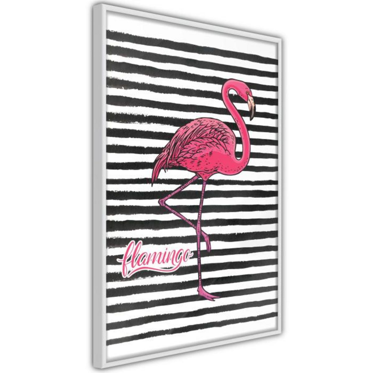 Paris Prix Affiche Murale Encadrée  Flamingo on Striped Background