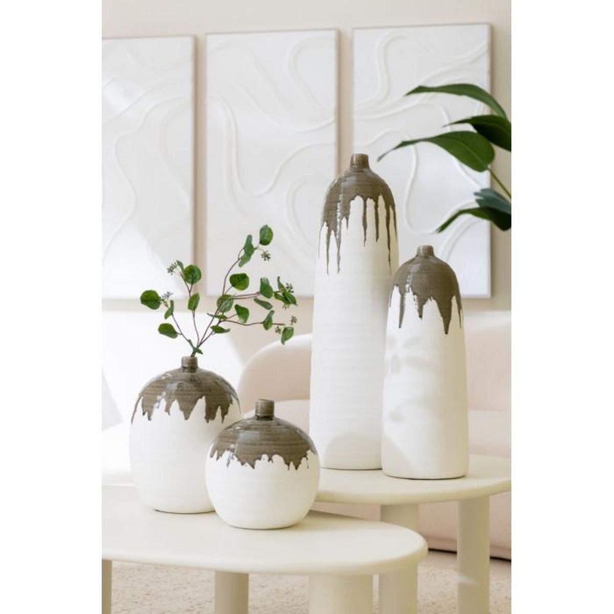 Paris Prix Vase Bouteille en Argile  Olea  23cm Blanc & Vert