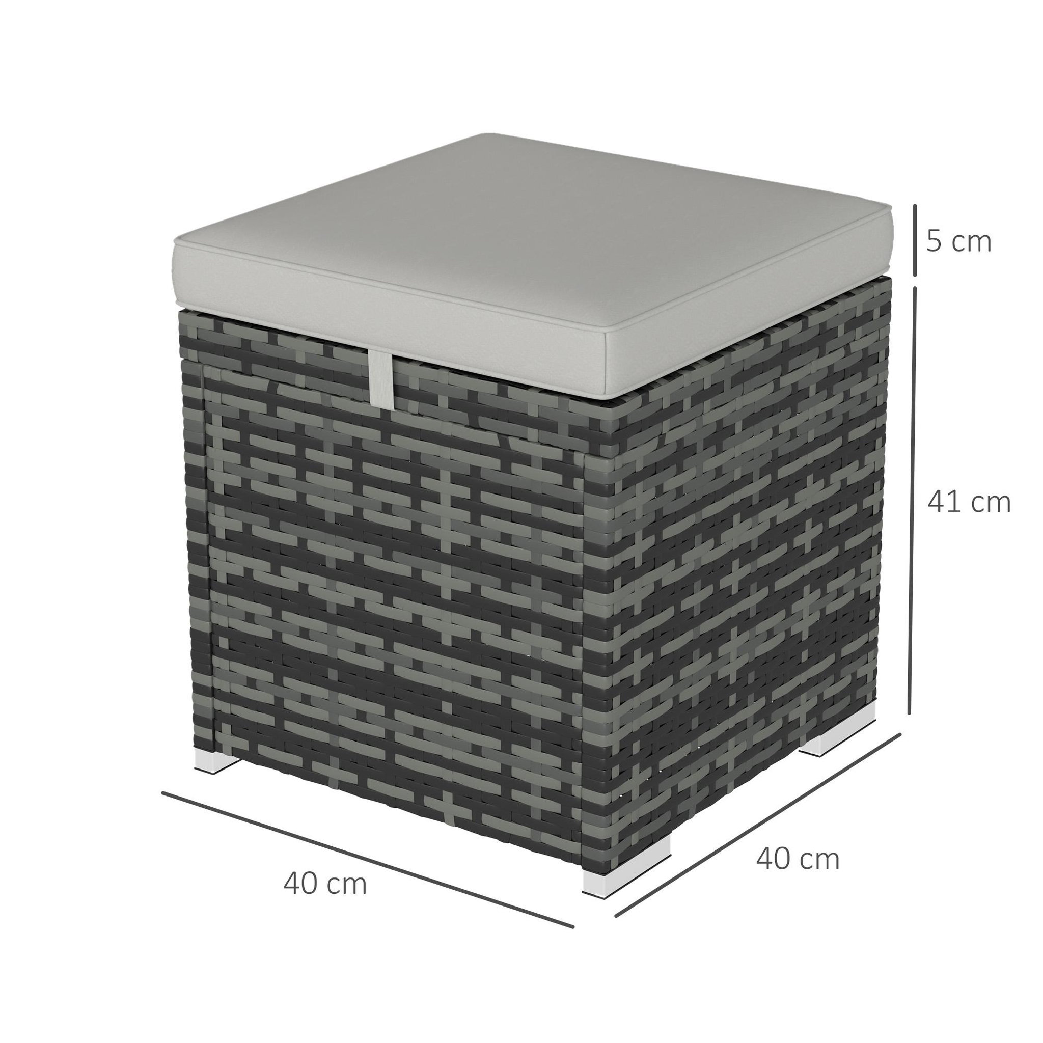 Voir la diapositive 3 : OUTSUNNY Lot de 2 poufs coffres de jardin - coussins zippés déhoussables - résine tressée aspect rotin gris