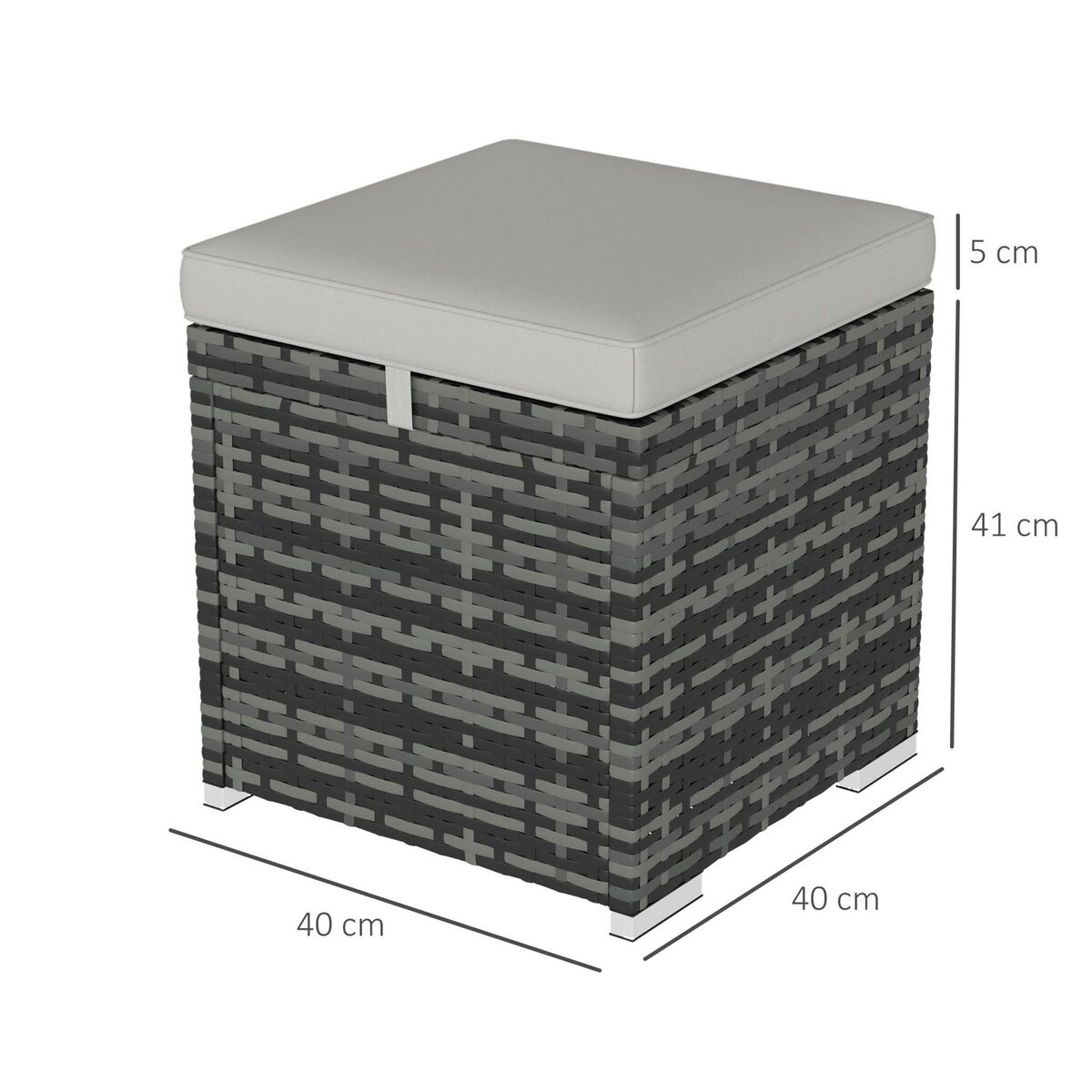 OUTSUNNY Lot de 2 poufs coffres de jardin - coussins zippés déhoussables - résine tressée aspect rotin gris