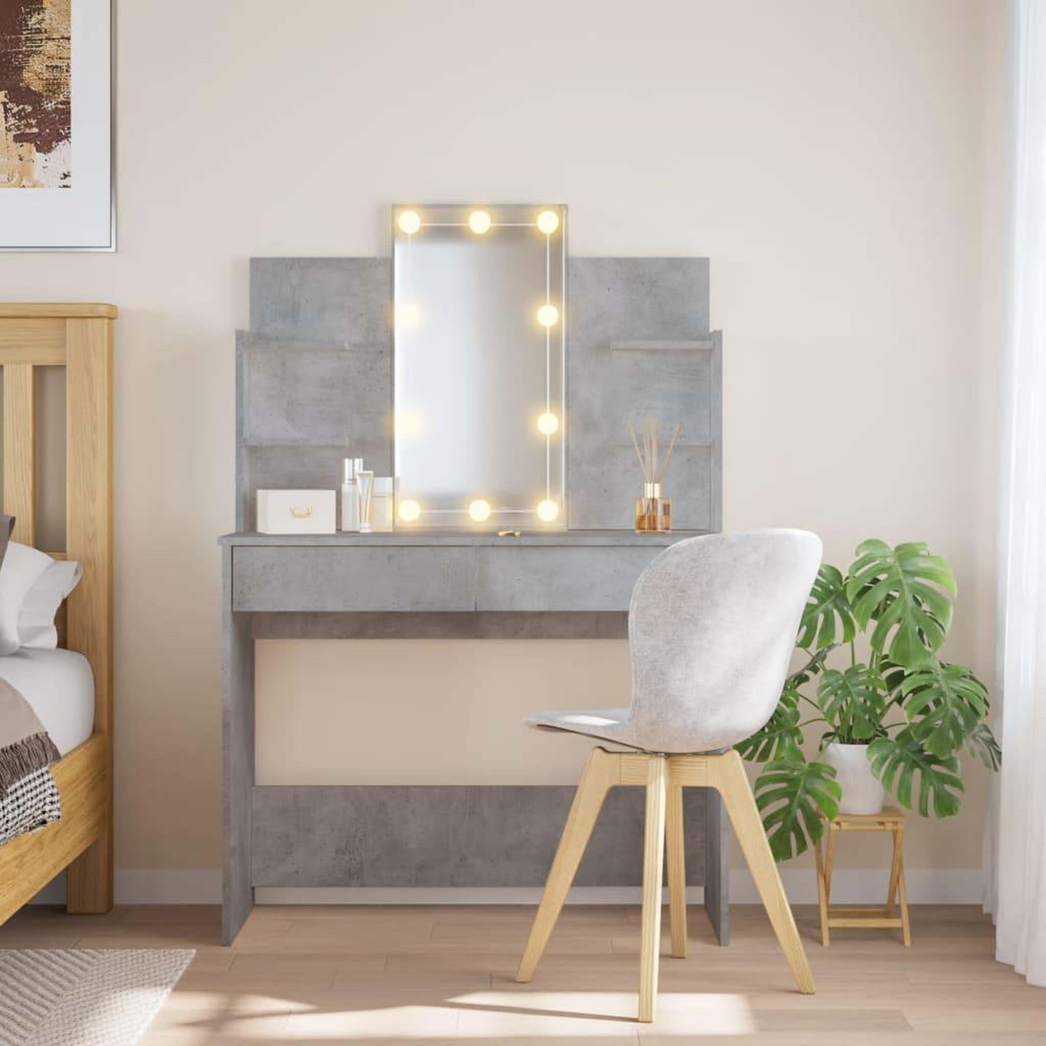 VIDAXL Coiffeuse avec lumieres LED gris beton 96x40x142 cm