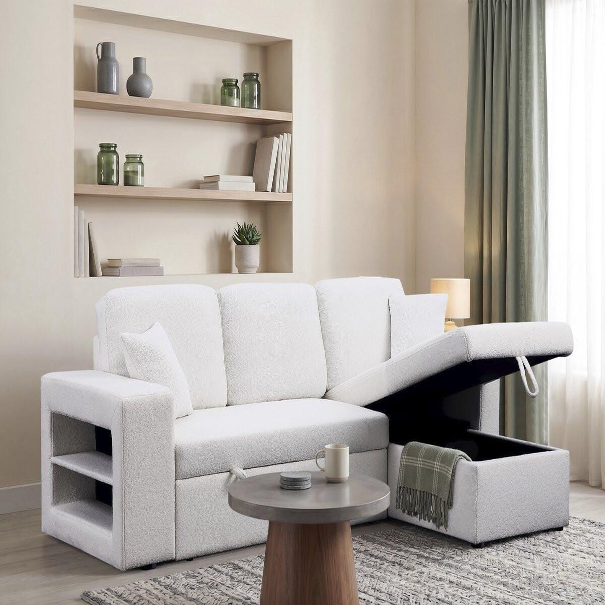 Voir la diapositive 2 : Habitat et Jardin Canapé d'angle bouclettes convertible/reversible  axel  - 3 places - blanc