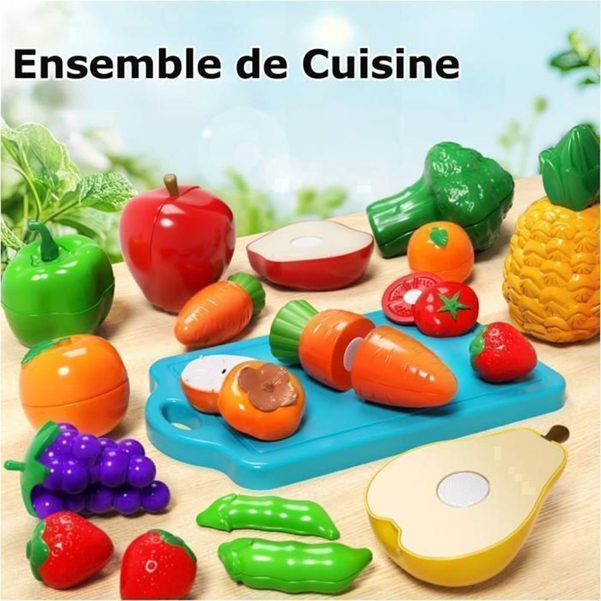 Voir la diapositive 6 : Coffret cuisine jouet 24 pièces fruits et légumes multicolores pour enfants dès 3 ans