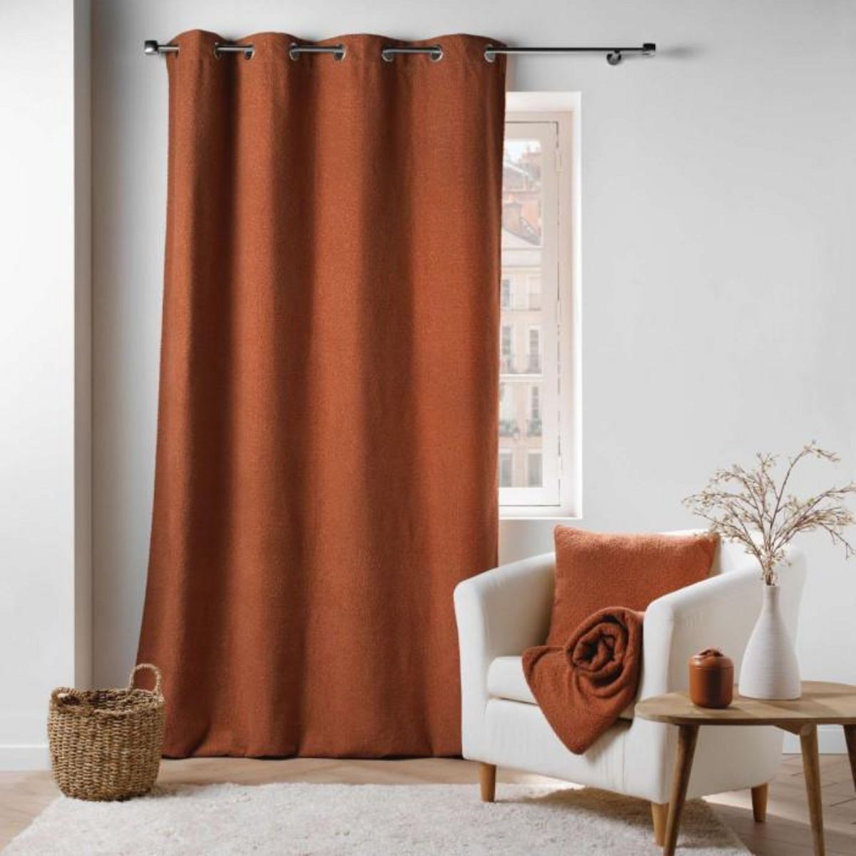 Paris Prix Rideau à Œillets Bouclette  Wooly  140x240cm Terracotta